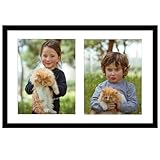 Frametory, 12x19 Black Picture Frame - Made To Display Pictures Double 8x10 with Mat or 12x19 without Mat - Real Glass - Pre-Installed Wall Mounting Hardware