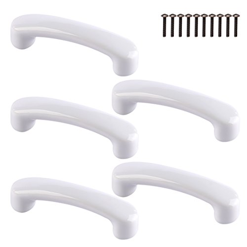 Lingxuinfo 5pcs Pull Handles Strip Shape Ceramics Drawer Handles Cabinet Knobs Drawer Knobs Pulls for Bedroom, Kitchen - White