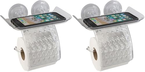 Bath Bliss Suction Cup Toilet Paper Dispenser | Power Lock Suction Mount | Phone and Wipes Holder Tray | Not Tools Required |Smooth Surfaces Only | Tile | Glass | Metal | Plastic | Bathroom | Clear