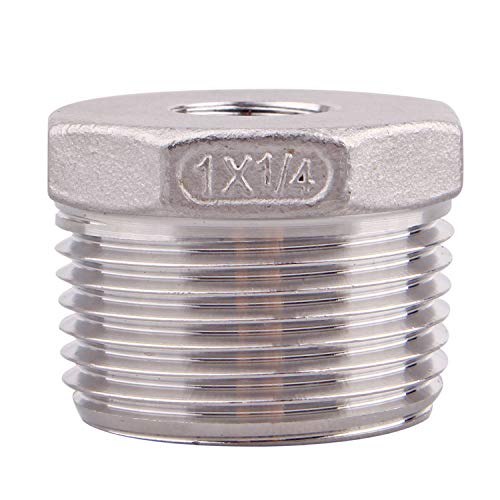 DERPIPE Stainless Steel Reducer Hex Flush Bushing, 1\" NPT Male 1/4\" NPT Female,Reducing Adapter Cast Pipe Fitting