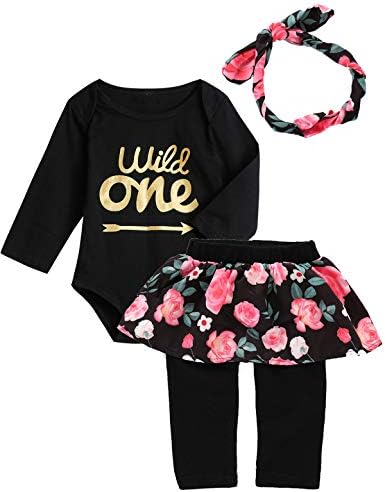 Baby Girls Wild One Outfits First Birthday Romper Floral Pant Clothing Set