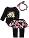 Baby Girls Floral Outfit Set Wild One 3Pcs Vest Skirt with Headband (12-18 Months, Black02 Long)