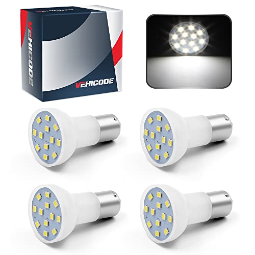 Vehicode 1383 1139 Led Bulb Rv 12V Daylight White Super Bright 1156 1141 1143 R12 Ba15S Flat Replacement For Camper Trailer Boat Marine Interior Reading Light Puck Spotlight Desk Lamp (4 Pack) #TOP19