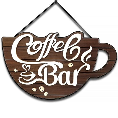 3D Coffee Bar Sign,Coffee Bar Accessories - Rustic Coffee Cup