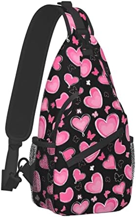 Heisin Pink Hearts Shoulder Chest Casual Bags Crossbody Sling Backpack With Adjustable Strap Daypack For Men And Women Travel Hiking Climbing Rucksack