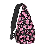 Heisin Pink Hearts Shoulder Chest Casual Bags Crossbody Sling Backpack With Adjustable Strap Daypack