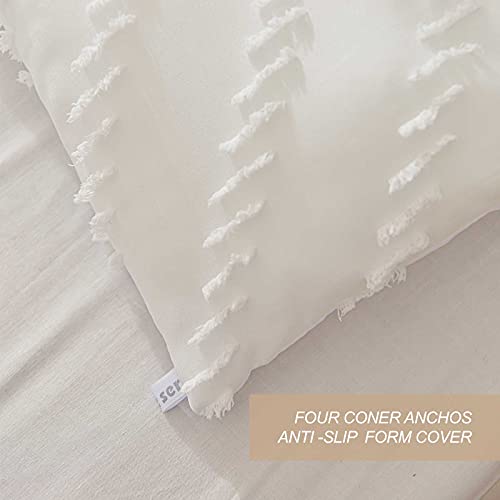 Nanko White Full Comforter Set, Tufted Jacquard Boho Soft Shabby Chic Reversible Down Alternative Microfiber Bedding - All Season Duvet And 2 Pillowcases Farmhouse Bed Sets Women Men 80 X 90 Size 3Pc #TOP6