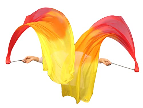 Winged Sirenny Single Piece 70  Play Silk Scarf with Poi Ball, Colorful Silk Flag Ribbon Streamer, Belly Dance Practice VOI (Fire)