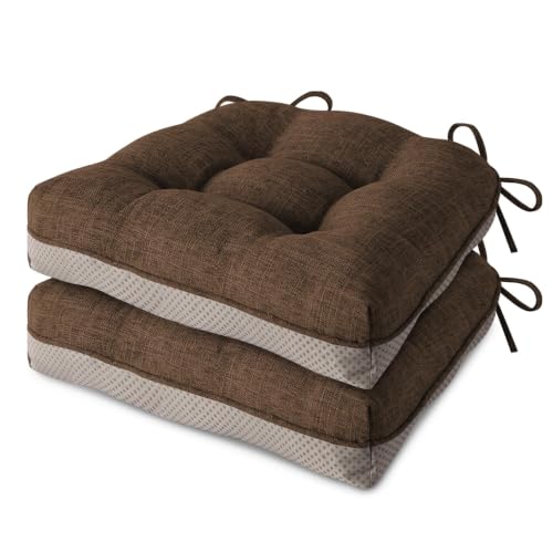 MineCozy Indoor Kitchen Chair Cushions Set of 2 16x16x3.5inch Coffee