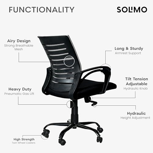 Image of Amazon Brand - Solimo Worklo Mid Back Office Chair for Work from Home | Study | Revolving | Computer (Heavy Duty Powder Coated Metal Base, Stylish Grey Mesh)
