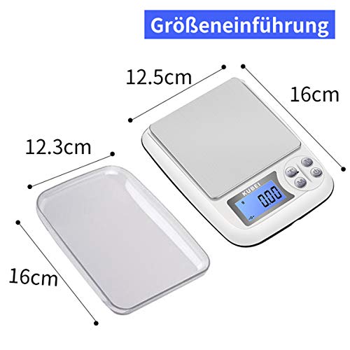 KUBEI Feinwaage 1kg/0.01g USB Aufladen Digitale Küchenwaage,Hochpräzise Grammwaage Digitalwaage Briefwaage Haushaltswaage Edelstahl Wiegefläche,Perfekt um Schmuck, Münzen, Puder