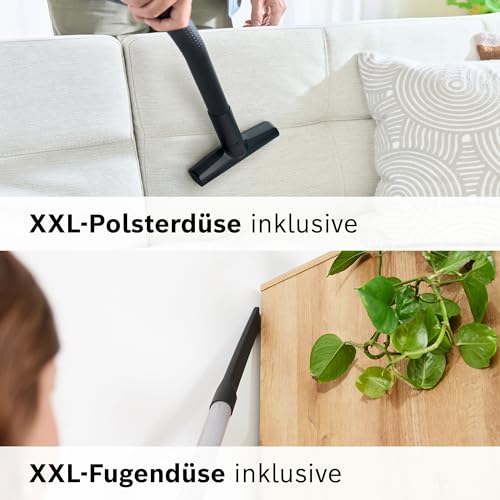 Bosch Staubsauger mit Beutel ProSilence Serie 8 BGB75XSIL, Bodenstaubsauger, ideal für Allergiker, Hygiene-Filter, 10 Jahre Motorgarantie, Hartbodendüse, langes Kabel, Made in Germany, 650 W, weiß