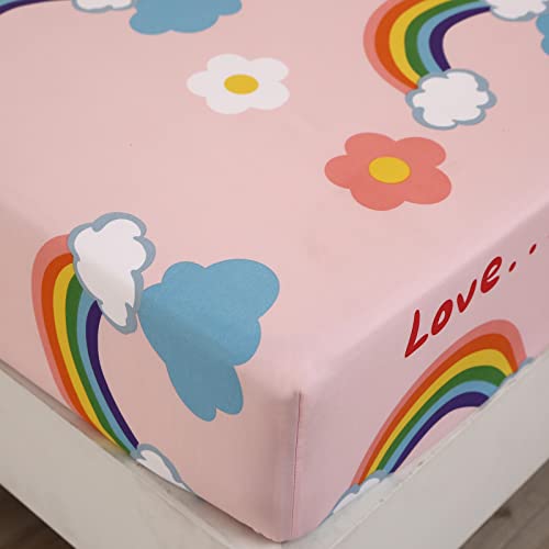 Sdy 4Pcs Rainbow Bedding Sheet Set,Queen Size Cute Pink Unicorn Sheets Set Included 1 Deep Pocket Fitted Sheet+1 Top Flat Sheet+2 Pillowcases For Kids Girls Teens (Rainbow,Queen) #TOP2