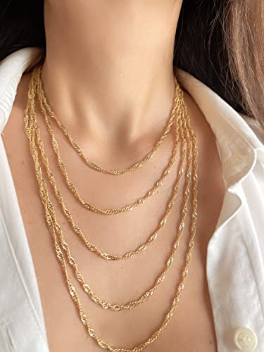 JEWELHEART 10K and 14K Real Gold Singapore Necklace - 1mm 1.2mm 1.4mm 2.45mm 3.1mm 4.8mm Diamond Cut Twisted Chain Necklace - Dainty Yellow Gold Chain For Women with Lobster Clasp 16" 18" 20" 22" 24"3