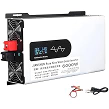 Inverter 6000W,12V/24V/48V/60V/72V/96V DC to 110V/220V AC Pure Sine Wave Power Inverter,Built-In Transfer Switch,DC to AC Solar Converter for RV,Truck,Camping,Home,Emergency,Off-Grid Living,12V-220V