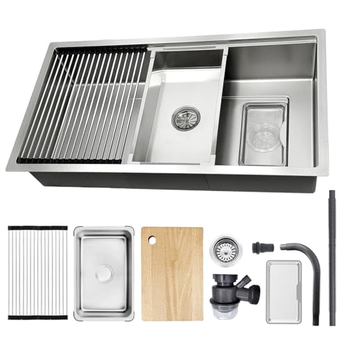 Fregadero de Cocina 90x50cm Antiatascos con Filtro Extra Grande Kit de Sifón y Acero Antirayaduras 2
