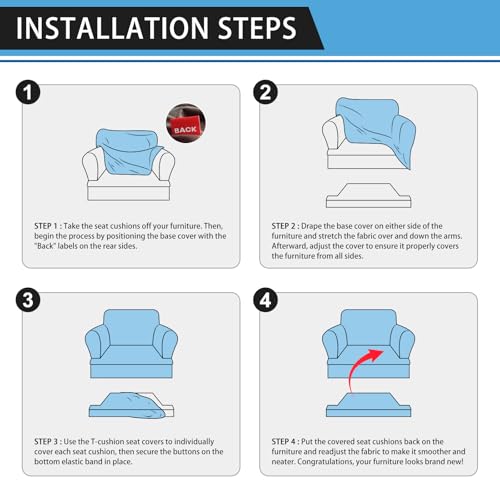 Pfrstuv 2-Pieces T Cushion Armchair Slipcovers Leather Look Couch Cover Chair Covers Stretch Furniture Protector Sofa Cover with 1 Individual T Cushion Seat Cover Slipcover Sets Washable, Beige