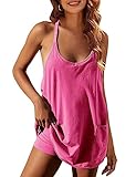 Faleave Women's Summer Sleeveless Mini Dress Athletic Dress Spaghetti Strap Short Tennis Dress with Pockets(Rosered-S)