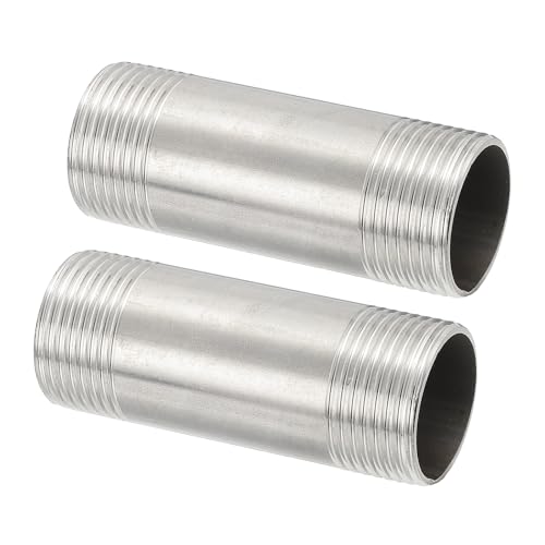 PATIKIL 304 Stainless Steel Pipe Fitting, 2 Pack 1" BSP Male x 1" BSP Male Threaded 3" Length Nipple Cast Pipe for Extending Piping, Silver