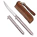 Samior GDD035 Folding Pocket Sleek Flipper Knife, 3.5 inch VG10 Damascus Drop Point Blade, Slender Grey Titanium Handle Frame Lock Pocket Clip, Everyday Carry Low Profile Slim Gentleman's Knives