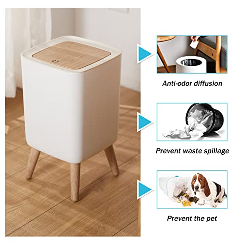 Uralfa Bedroom Trash Can With Lid, Kitchen Garbage Can Waste Basket For Bathroom Trash Bin With Push Button, Rubbish Bin For Office, Living Room, 1.8 Gallon And 0.5 Gallon,2 Pack #TOP2