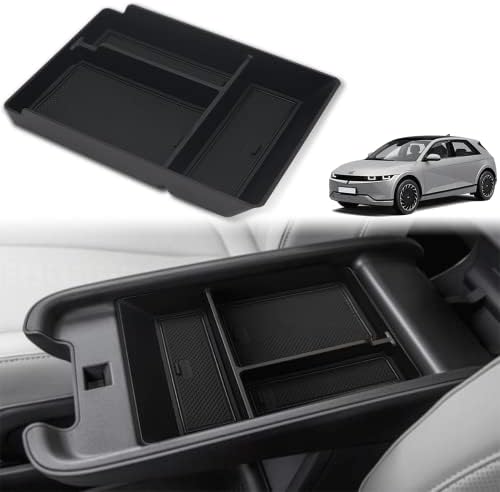 BestEvMod for Ioniq5 Armrest Storage Box Center Console Organizer Tray Interior Accessories with Rubber Black Trim Compatible with Hyundai Ioniq 5 2022 2023 Accessories(V2)