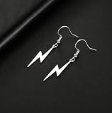 Błyskawica Bolt Wiszące kolczyki Flash Thunder Hook Statement Kolczyki Moda Punk Biżuteria Hip Hop 80s Party Prezent Kobiety Mężczyźni, Średni, Stal nierdzewna, Bez kamieni szlachetnych, Medium, Stal