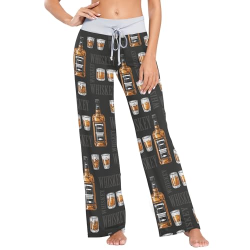 Fisyme Pajama Pants for Women Pjs Bottoms Drawstring Wide Leg Sweat Pants