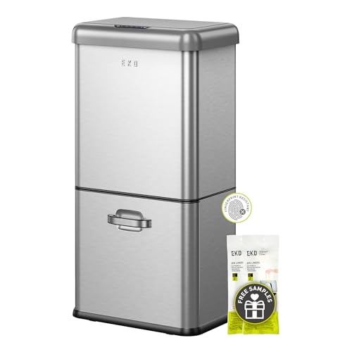 Image of EKO Vintage 50L / 13.2 Gallon Motion Sensor Trash Can, Dual Compartment 32L + 18L Stainless Steel Kitchen Garbage Bin, Touchless Automatic Waste & Recycling Bin with Lid for Home or Office