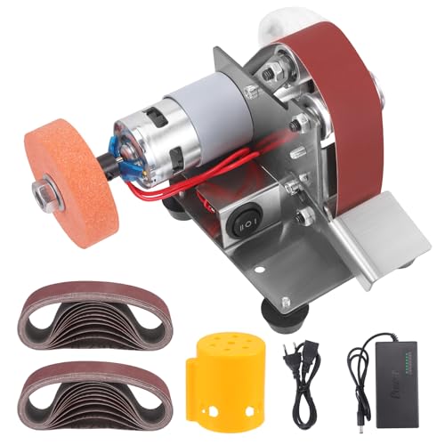 Mini lijadora eléctrica, lijadora pequeña con 20 bandas de lijado, 7 velocidades ajustables, pulidora multifunción para metal/madera/bricolaje/herramientas y cuchillos