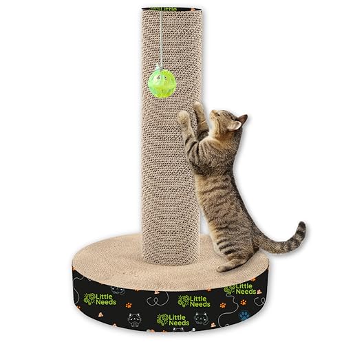 Image of Corrugated Cat Scratcher with Catnip - (Play Pole) | 27 inch Durable Cardboard Scratch Pad for Cats & Kittens I 2-in-1 Design for Furniture Protection, Play & Rest