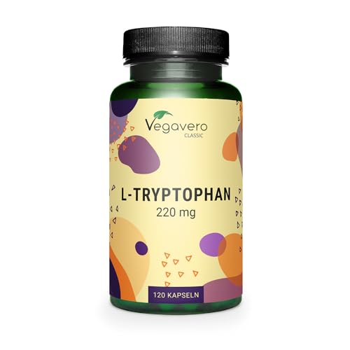 L-Tryptophan 220 mg Vegavero | Aus natürlicher Fermentation |  99,5% reines L Tryptophan | Laborgeprüft | Vegan & Ohne Zusätze | 120 Kapseln