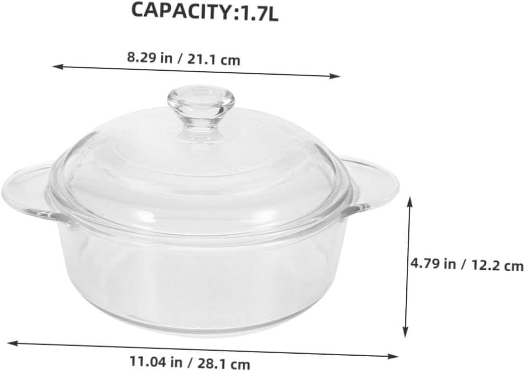 Large-capacity 1.7l Heat-resistant Glass Salad Serving Bowl with Lid, Spacious Glass Bowl with Extended Handles for Kitchen Dining and Entertaining