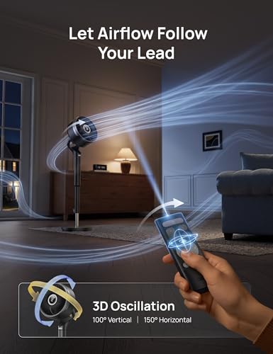 Image of DREO Smart Fan for Bedroom, standing 150 +100 Omni-Directional Oscillating Fans, 120ft CirculAir Quiet Fan with DC Motor, 12 Speeds, 6 Modes, 20dB,Remote Control, 12H Timer