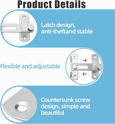 Türriegel Edelstahl, 100 x 70 x 20 MM Riegelschloss, Flip Slide Latch mit 4 Schrauben, Geeignet für Türen, Fenster, Gärten, Badezimmer