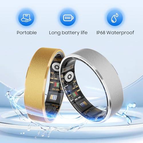 prxxhri Smart Health Ring, Featuring Heart Rate, Stress and Sleep Monitoring Functions, Compatible with iPhone and Android, Waterproof Fitness Tracker for Women & Men, No Subscription Fee. (Gold, 7)