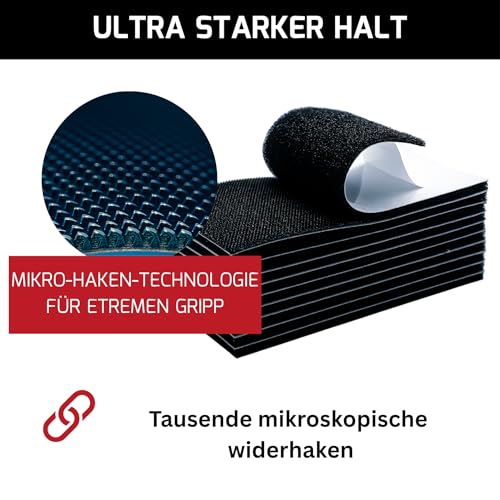Klick Berlin Klettstreifen Selbstklebend Extra Stark | 5 cm x 10 cm | klebt auf vielen Flächen | Klettverschluss | 50mm breit, 100 mm lang Klettband