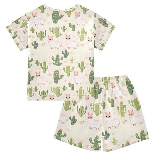 ALAZA Cactus Alpaca Cartoon Pajamas Set Short Sleeve Cotton Sleepwear Summer Pjs 2 Piece 5-14Y2