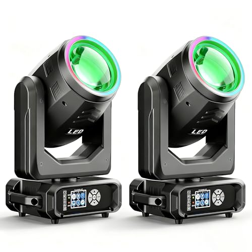 2PCS Lyre LED RGBW Beam 200W, Zoom Électronique 2-5° Prisme 18 Facettes Couleurs et Motifs d-mx512/Activation Sonore pour Scène Club Mariage Discothèque Bar