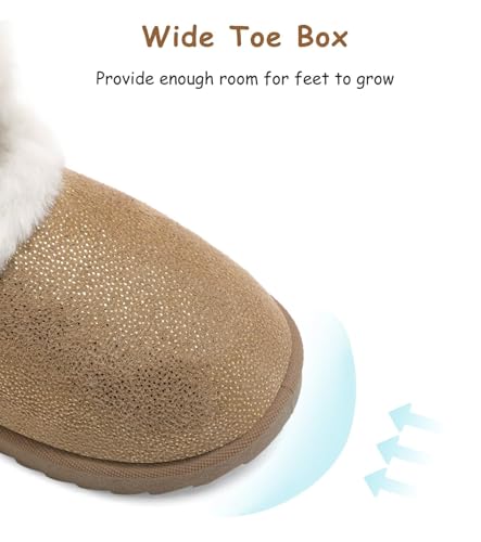Image of Cubufly Toddler Little Girls Boots Warm Winter Kids Ankle Fur Lined Snow Shoes Non-Slip