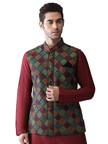 Image of KISAH Men's Jacket - Printed Cotton Blend - Indian Wedding Outfit for Men - Ideal for Weddings and Festivals