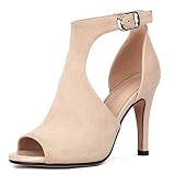 XIANGZU Women's Nude Heels Peep Toe Stiletto High Heels Suede Summer Open Toe Booties Sandals(8, Nude)