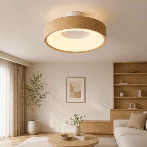 シーリングライト 木目調 LED 間接照明 リモコン付き 12段階調光調色 常夜灯 タイマー 省エネ 高輝度 天井照明 北欧風 リビング 寝室 和室 洋室 子供部屋 インテリア照明【ユニバーサルstore】 (ナチュラル, Φ30xH19cm 30W)