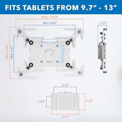 Image of Mount-It! Universal iPad & Tablet Wall Mount Holder, Secure Steel Enclosure | for 9.7-13.1 Inch Tablets, Wall or VESA 75x75 Mounting, Portrait or Landscape, Anti-Theft Tablet Mount for Office, Retail