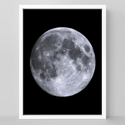 SIGNLEADER Framed High-Resolution Full Moon Photograph Wall Art Print, Space Enthusiasts Illustration Decorative Country/Farmhouse Cozy Zen for Living Room, Bedroom, Office - 8"x10" White