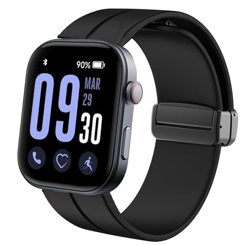 GTX13, GTX12 Smart Watches Band, Lamshaw 22mm Soft Silicone Magnetic Buckle Sport Wristband Replacement Straps Compatible for Compatible for Fitpolo GTX12, ENOMIR GTX12, Tensky GTX12, uaue T60, QXQ T60, QCOQ T60 Smart Watches (for 22mm size band, Black)