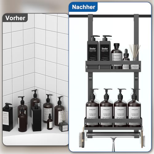 Diwoker Duschablage zum Hängen, Duschregal Ohne Bohren für Duschwand Badezimmer Organizer mit 2 Duschkörben Shampoo Halterung für Dusche Schwarz