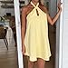 Women Y2K Halter Mini Dress Summer Boho Floral Print A-line Sleeveless Backless Beach Vacation Dress Party Clubwear (Yellow, S)