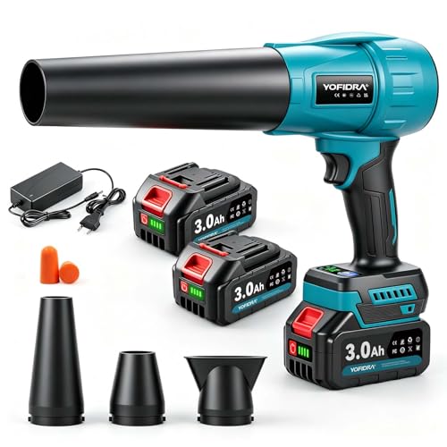 Yofidra Upgrade Turbo Accu-Bladblazer, 33.000 Tpm Elektrische Bladblazer Met 2 Accu’s, 300m/s, 3 Snelheden, 4 Mondstukken, Voor Het Ruimen van Bladeren, Sneeuw en Stof