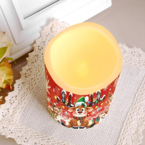 Image of Christmas Flameless Battery Operated Lamp with Remote Control | Reindeer LED Flickering, Battery Operated, Color Changing Electric Pillar Candles for Living Room, Xmas Decoration, 4 Pack